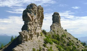 “Panoramic view of the ancient Puebloan ruins at Chimney Rock National Monument, Colorado.”